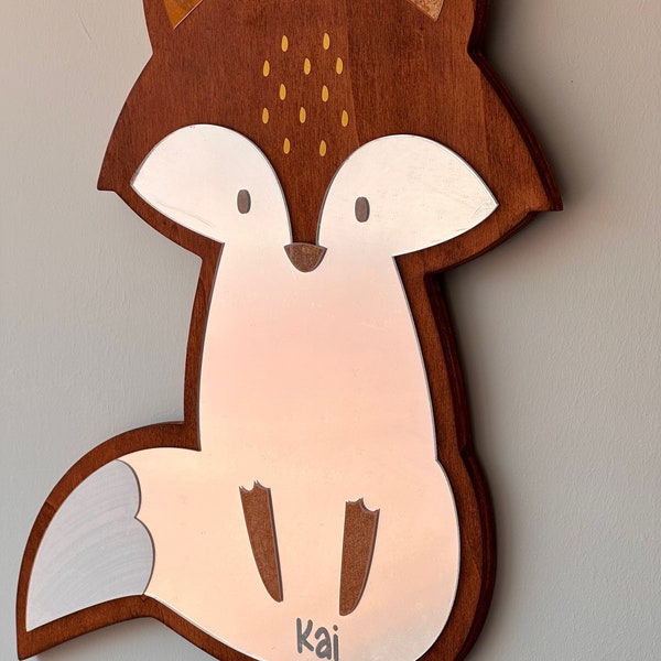 Cute Fox Shaped Kids Mirror, Personalized Gift, Woodland Nursery Decor, Boho Kids Room Decor, Forest Nursery Decor, Fox Wall Decor