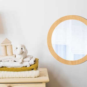 Round Wooden Shatterproof Kids Mirror, Montessori Baby Mirror, Nursery ...