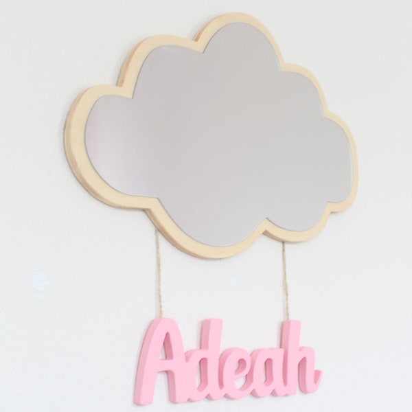 Wooden Cloud Shaped Kids Mirror, Personalized Gift, Cloud Nursery Decor, Baby Shower Gift, Sensory Toy, Christmas Gift for Baby, Name Sign