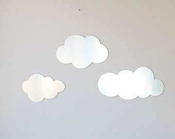 Cloud Shaped Stick on Mirror Set, Nursery Wall Decor, Kids Room Decor, Personalised Baby Shower Gift, Cloud Wall Hanging, Childrens Mirror