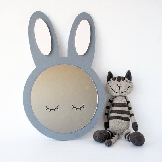 Cute Bunny Rabbit Shaped Sleepy Eyed Kids Shatterproof Mirror Available In Diffe Colors Room Wall Decor Nursery Decorations