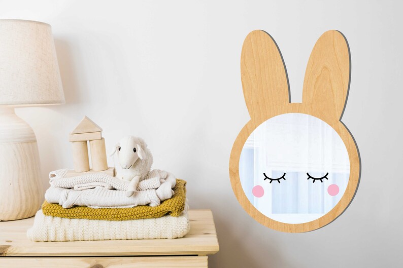 Cute Wooden Framed Bunny Rabbit Shaped Kids Shatterproof Wall