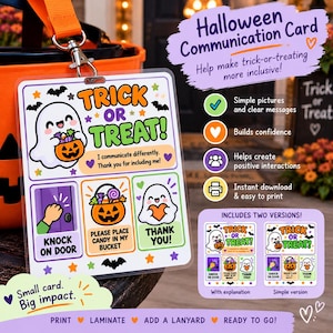 Halloween Trick or Treat Communication Card Printable | Nonverbal Support | Inclusive Halloween Visual Card | Special Needs Trick or Treat