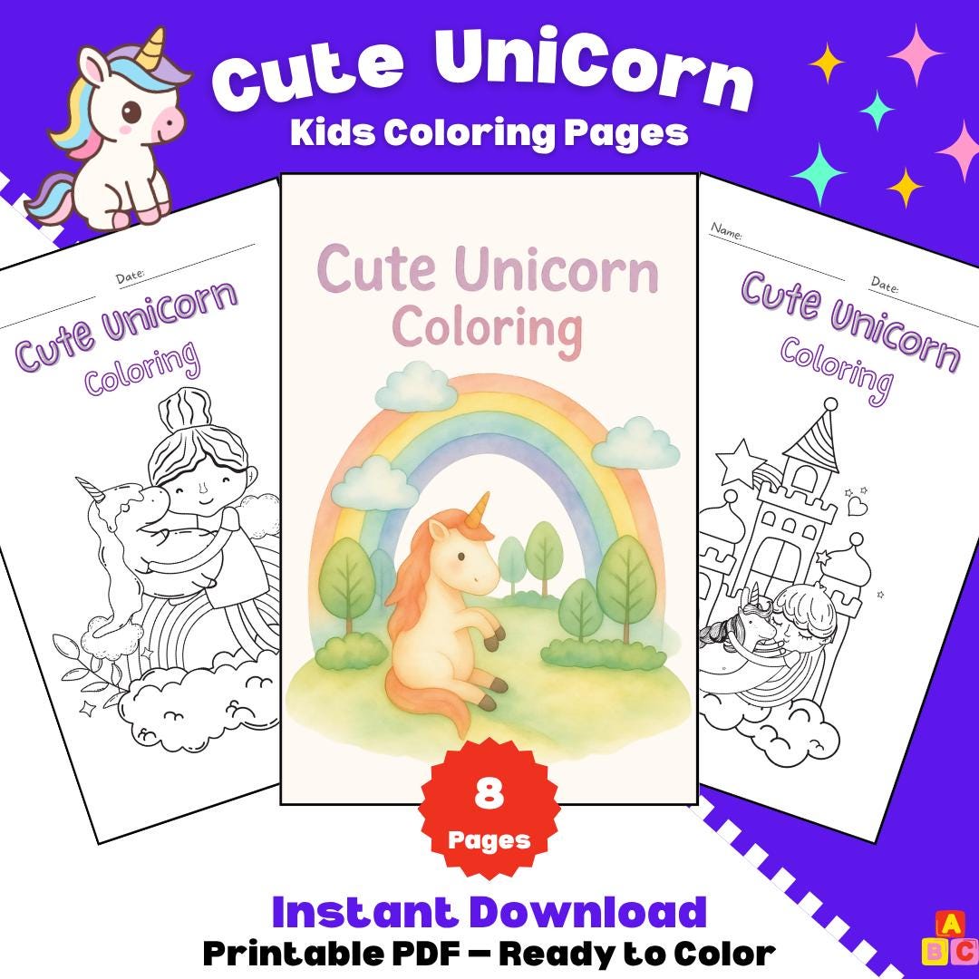 Unicorn Coloring Pages for Kids | Printable PDF Worksheet | Magical ...
