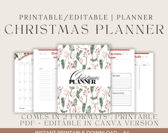 Christmas Planner | Printable & Editable PDF, Canva Holiday Organizer (Instant Download)