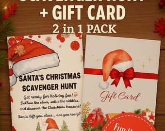 Christmas Printable Bundle Scavenger Hunt Game + Gift Coupon Book 2 in 1 Holiday Pack Family Activities DIY Gift Cards