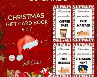 Editable Christmas Coupon Book – 30 Printable Gift Cards (5x7 PDF, Canva Template), Personalized Love Coupons, Gift for Him Her Couple