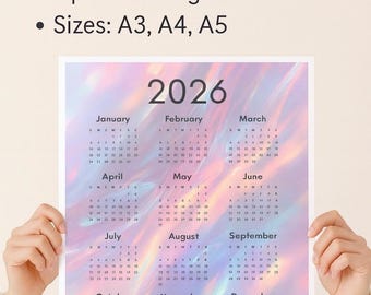 Iridescent 2026 Calendar – Digital Download, Wall & Desk Printable