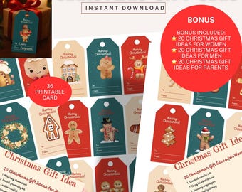 Printable Christmas Gift Tags – Watercolor Gingerbread Designs (Instant Download)