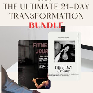 May include: A bundle of self-help journals and planners. The title reads "The Ultimate 21-Day Transformation Bundle". Includes a fitness journal, a manifestation journal, and a fitness and wellness planner. The text "Reset Your Mind & Body" is at the top.