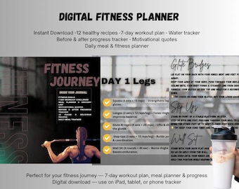 Fitness & Wellness Digital Journal: Meal Planner, Workout (Canva Template)