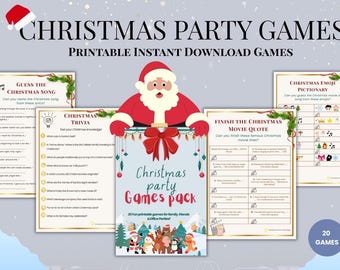Christmas Party Games | 20 Printable Holiday Games Pack | Trivia, Bingo, Quiz | Instant PDF Download