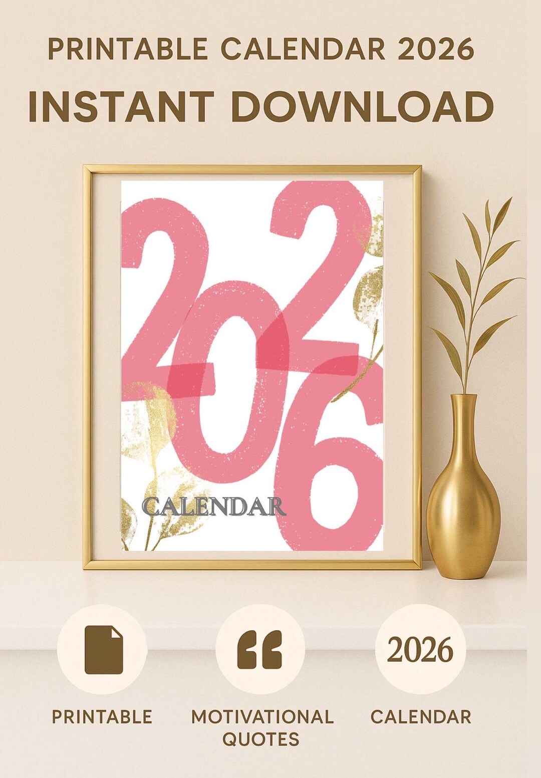 2026 Printable Calendar|minimalist Beige Cream Modern Wall Calendar ...