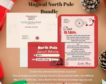 Editable Santa Letter Bundle – Personalized Letter from Santa + Nice List Certificate + North Pole Delivery Tag | Instant Download Printable