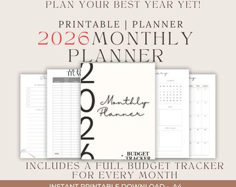 2026 Monthly Planner: Beige Minimalist Budget Tracker (A4 PDF Digital Download)