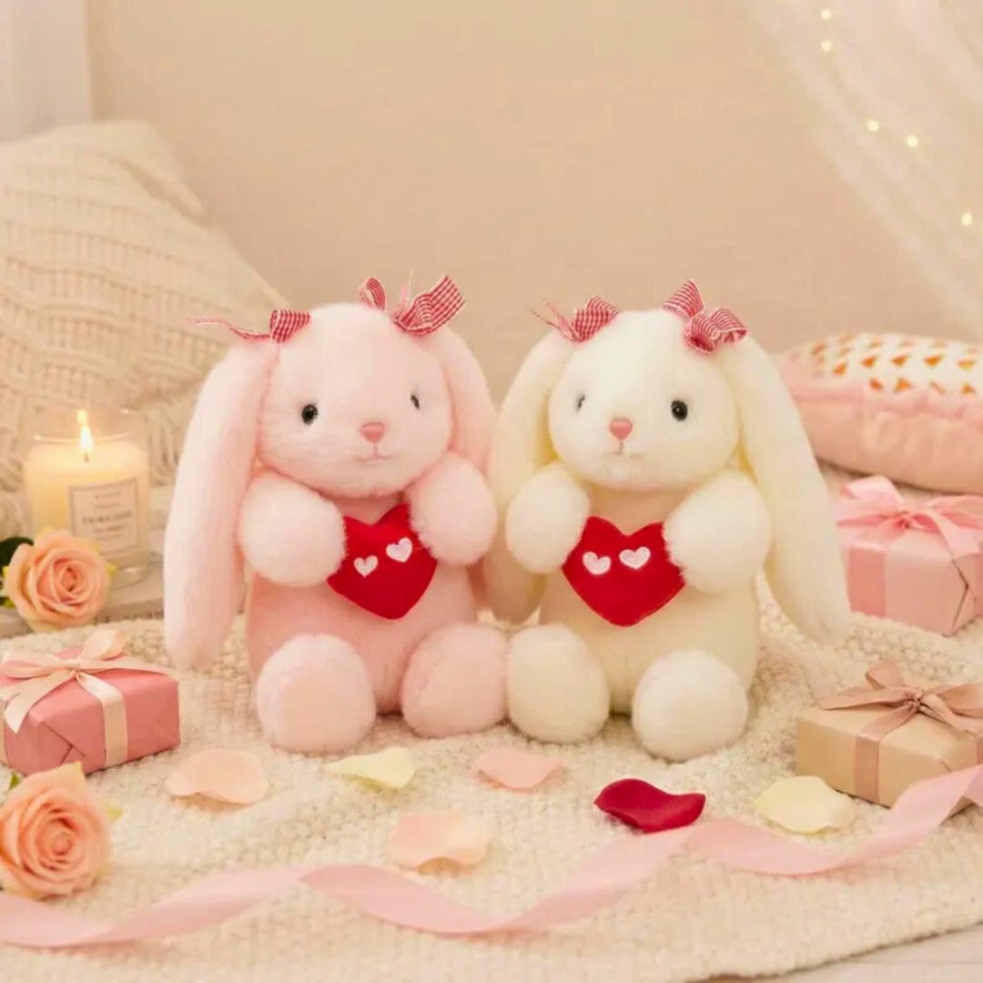 Heart Shaped Bunny Plush Toy – Soft Handmade Rabbit Doll With Long Ears ...