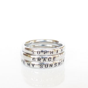 You Are My Sunshine Stackable Personalized Ring, Name Ring, Stainless STeel Silver engraved Stamped Stacking rings mom Grandma Nana Gift