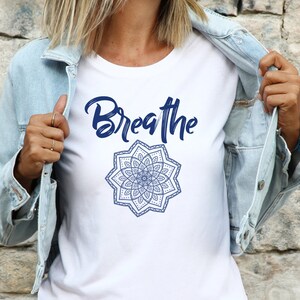 Yoga Shirt, Mandala Shirt, Yoga Workout Shirt, Breathe, Namaste, Bohemian, Mandala Design, Gift For Friend, Yoga Lover Meditaion Shirt