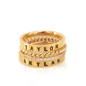 Gold Stacking Ring Set, Children’s Name Ring, Gold Stackable Rings, Mother&#39;s Ring, Custom Gold Stackable  Ring Gift, Gold Name Ring Set