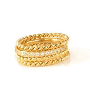 Gold Stacking Ring Set, Gold Stackable Rings, Mother&#39;s Ring, Gold Stackable  Ring Gift, Gold Name Ring Set