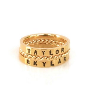 Mom Ring, Custom Name Ring, Childrens Name Gold Stackable Rings, Mother&#39;s Ring, Gold Stackable Ring Gift, Gold Name Ring Set