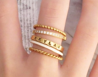 Ring Set Gift Mom, Stackable Rings, Personalized Name Rings, Christmas Gifts for Mom, Mom Rings, Children Names Jewelry