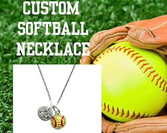 Personalized Softball Necklace Jewelry With Number Charm, Softball