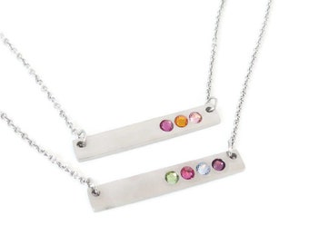 Birthstone Bar Necklaces, Gift for Mom, Stainless Steel Silver Family Personalized Jewelry, Gift for Sister, Grandma, Nana, Stepmom Teacher