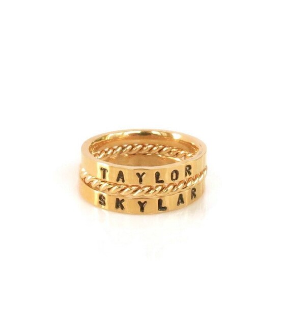 Mom Ring, Custom Name Ring, Childrens Name Gold Stackable Rings