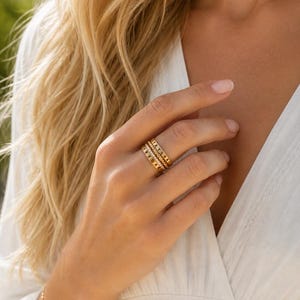 Gold Stacking Ring Set, Children’s Name Ring, Gold Stackable Rings, Mother's Ring, Custom Gold Stackable  Ring Gift, Gold Name Ring Set