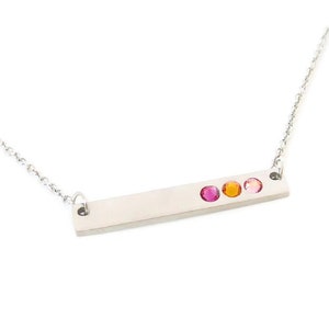 Birthstone Bar Necklace- Gift for Mom-Stainless Steel-Silver Bar Necklace- Family Necklace-Gift for Sister-Gift for Grandma-Gift for Stepmom
