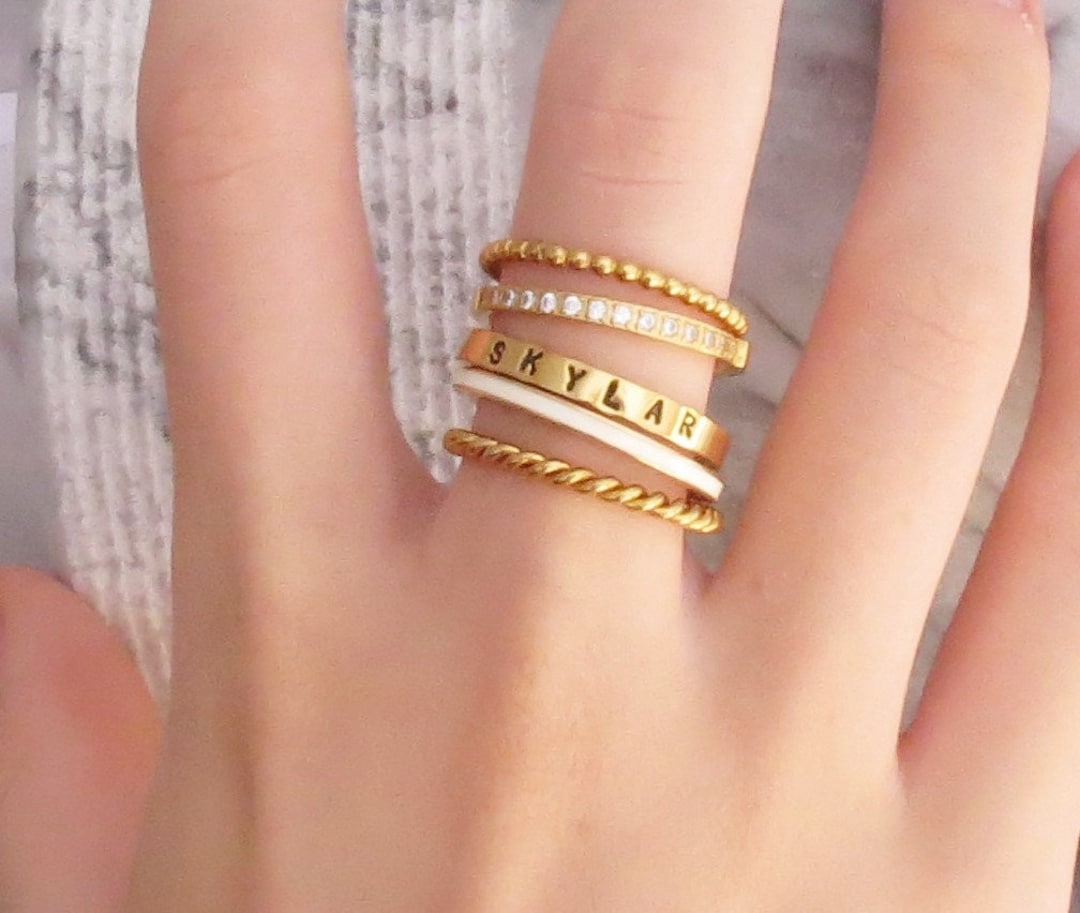 Ring Set Gift Mom, Stackable Rings, Personalized Name Rings, Christmas