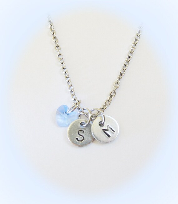 Personalized Initials Necklace with Swarovski Crystal Heart Etsy