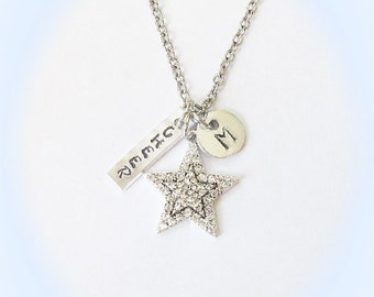 Personalized Cheer Cheerleader Necklace with Star Charm and Initial Charm