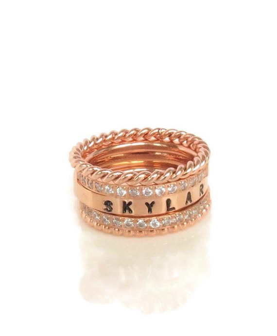 Ring Set Gift for Mom, Personalized Name Rings, Rose Gold Ring Set