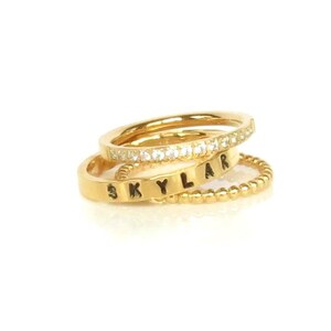 Gold Stacking Ring Set, Name Ring, Gold Stackable Rings, Mother&#39;s Ring, Gold Stackable  Ring Gift, Gold Name Ring Set