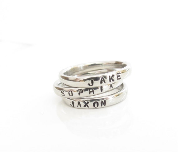 Stackable Name Ring, Personalized Stacking Rings, Silver Stainless
