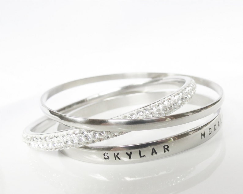 Bracelet Personalized Bangle Stackable Bracelet Names Dates Etsy