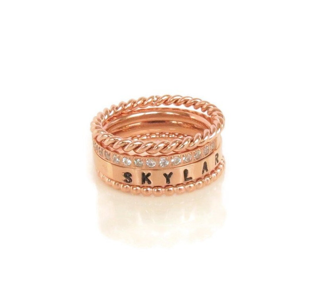 Rose Gold Stacking Ring Set, Name Ring, Gold Stackable Rings, Mother's ...