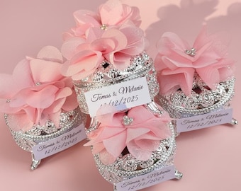 10pcs Personalized Pink Tulle Flower Favor Boxes: Custom Wedding Keepsakes (5cm/2in)