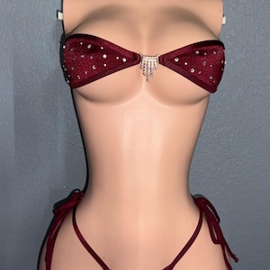 Deep burgundy rhinestone bandeau bikini | Stripper outfit | Exotic Dancewear