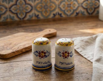Hand Painted Portuguese Faience Salt & Pepper Set – Traditional Ceramic Shakers