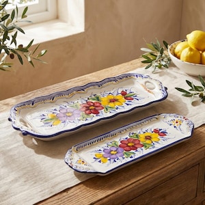 Vassoi da portata in maiolica portoghese dipinti a mano – Disponibili in 2 misure (L e XXL) – Piatti in ceramica floreale