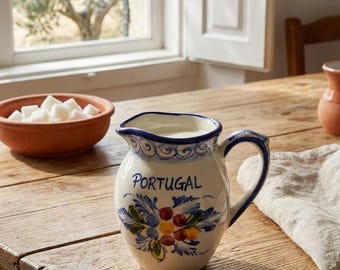 Hand Painted Portuguese Mini Pitcher – Faience Ceramic Jug 10 cm – Portugal Flower Collection