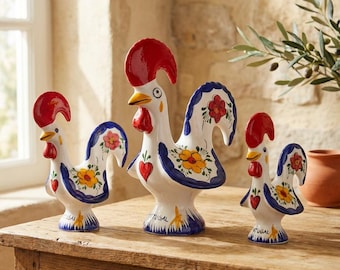 Hand-Painted Barcelos Rooster Ceramic Figurine – Portuguese Faience Pottery