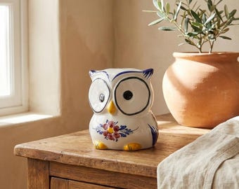Hand Painted Portuguese Ceramic Owl – Traditional Faience Figurine – Colorful Pottery Decor Made in Portugal