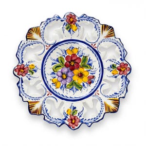 Ręcznie malowany portugalski talerz ścienny: duży kwiatowy fajansowy ceramiczny (32 cm)