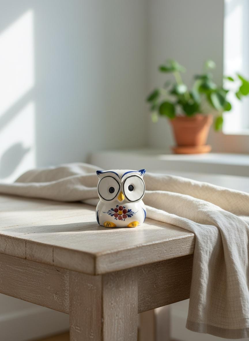 Hand Painted Portuguese Ceramic Owl – Traditional Faience Figurine – Colorful Pottery De