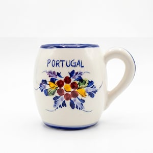 Hand Painted Portuguese Ceramic Mug: Floral Faience Pottery
