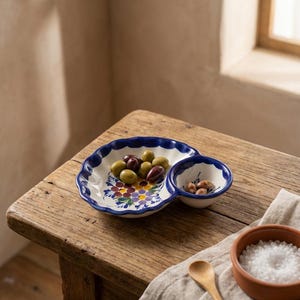 Hand painted Portuguese Olive Dish – Ceramic Serving Plate, Rustic Faience Pottery
